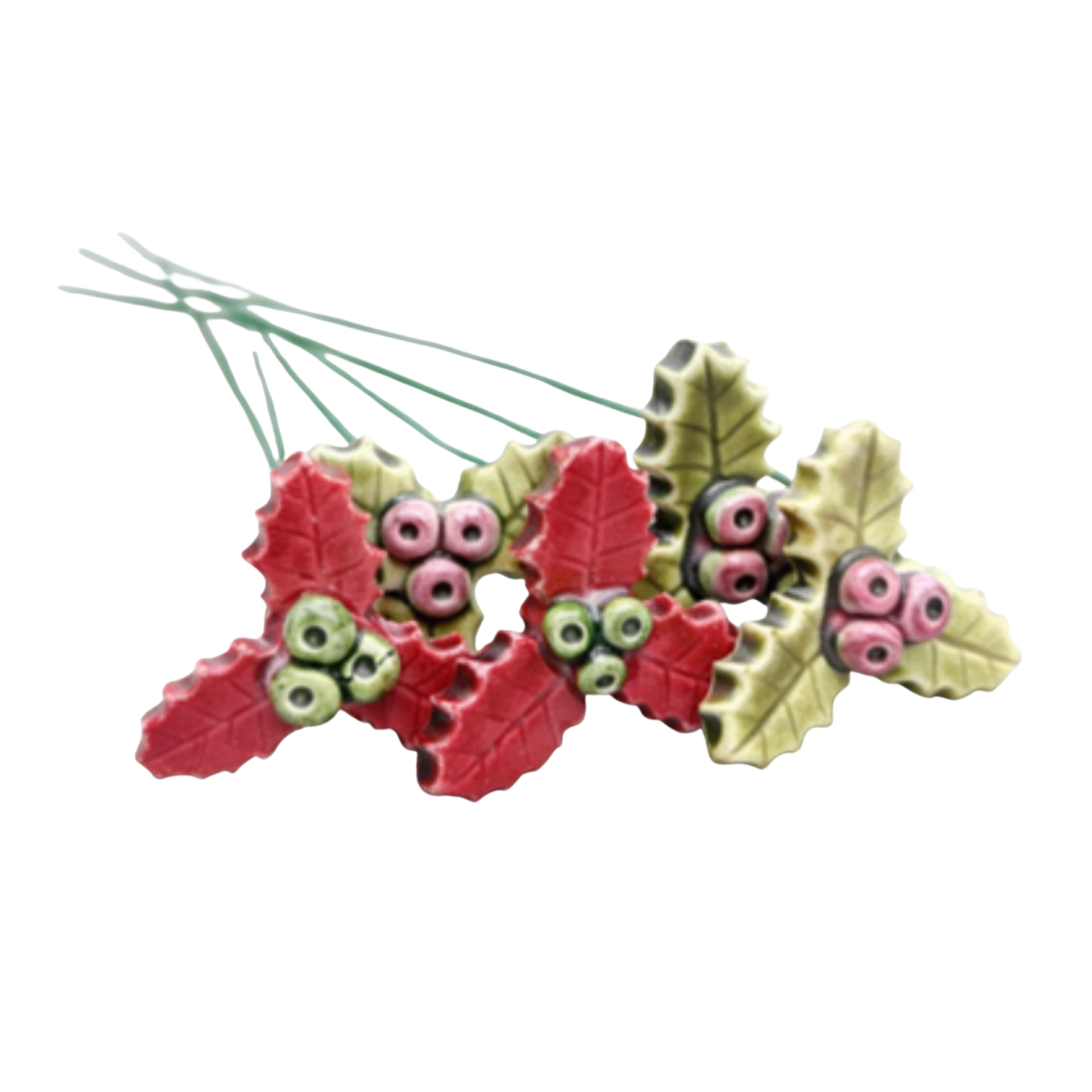 Ilex din ceramică 4 cm – decor festiv pentru buchete și aranjamente
